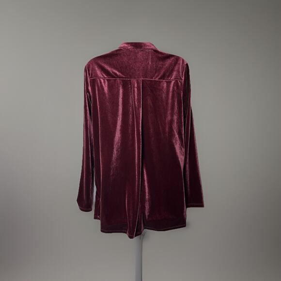 Vintage Lands End Velvet Burgundy Button Front Tunic Women M 10-12 Stretch Comfy - Picture 2 of 11